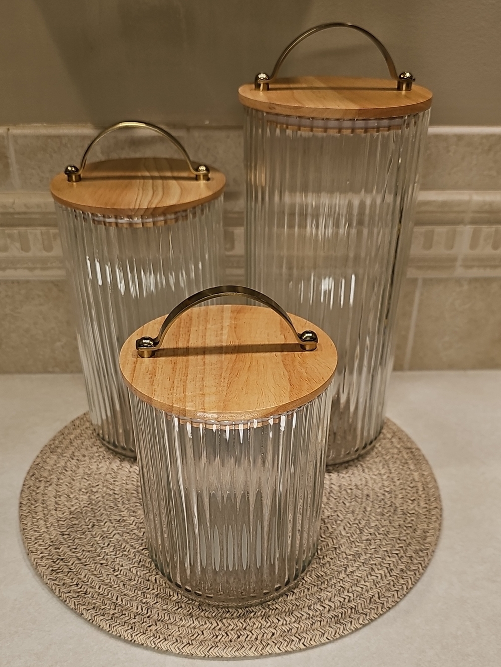 Set Of 3 Fluted Glass Storage Canisters With Wooden Lids Hearth & Hand